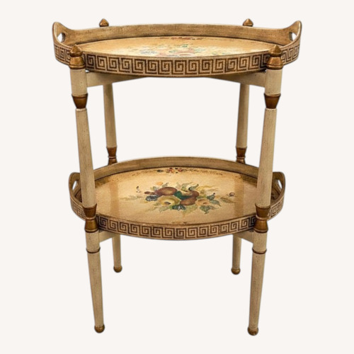 Used Italian 2-Tier Painted Floral Serving Trays+Table for sale on AptDeco