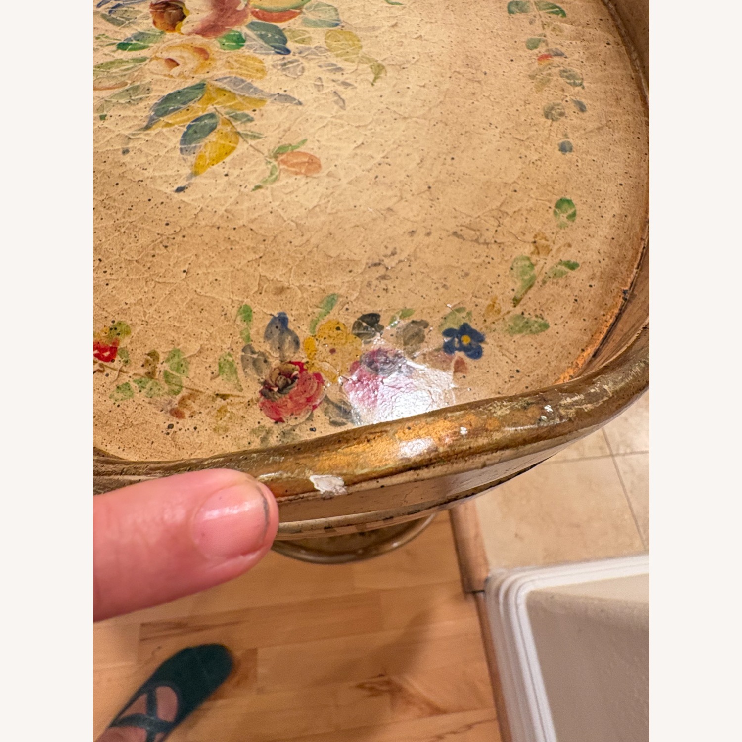 Italian 2-Tier Painted Floral Serving Trays+Table - image-6