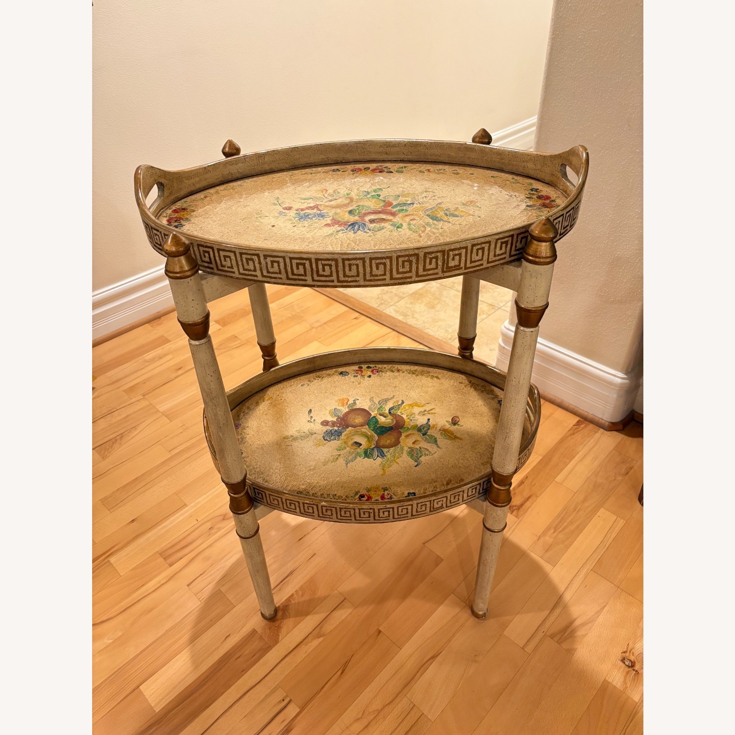 Italian 2-Tier Painted Floral Serving Trays+Table - image-11