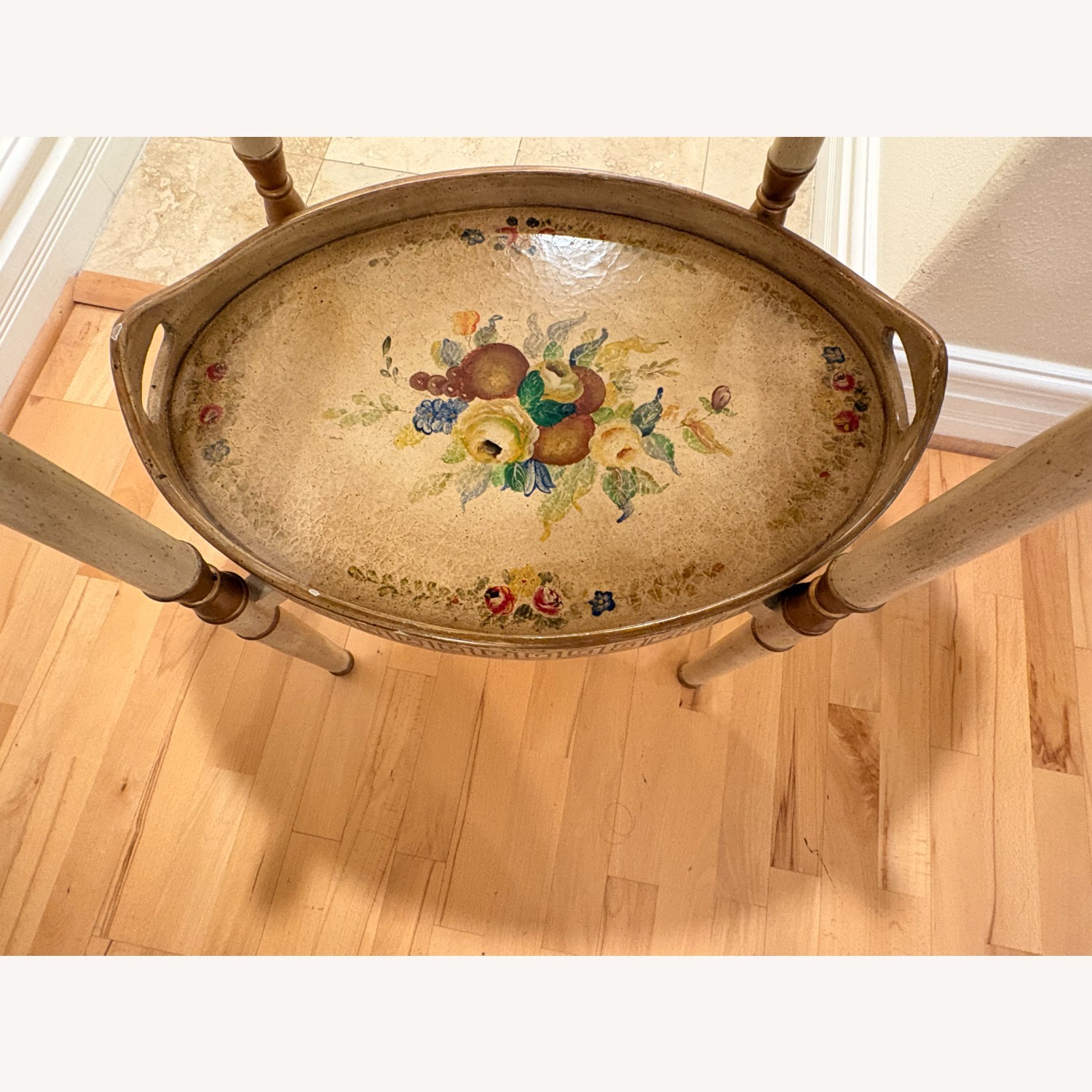 Italian 2-Tier Painted Floral Serving Trays+Table - image-4