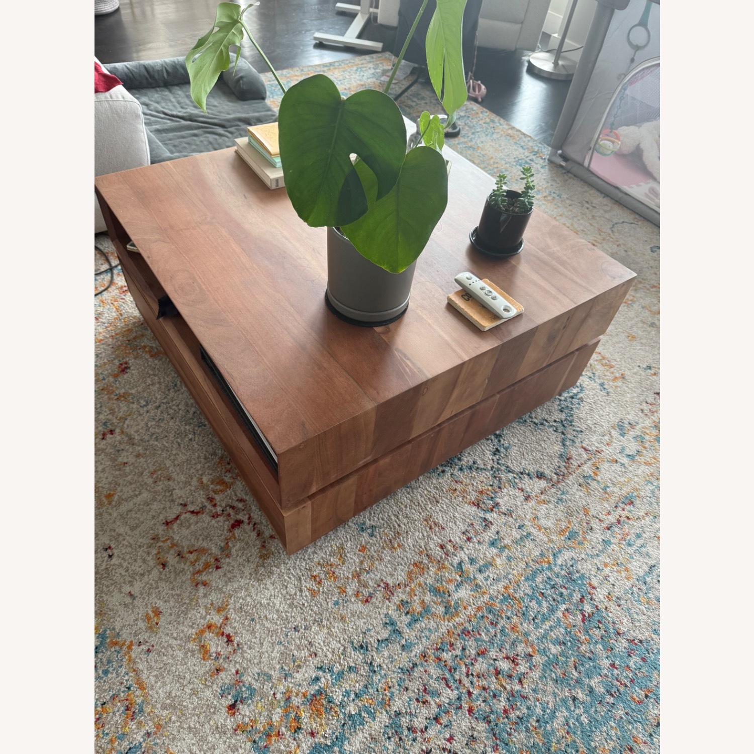 CB2 Dark Brown Spin Rotating Coffee Table - image-4