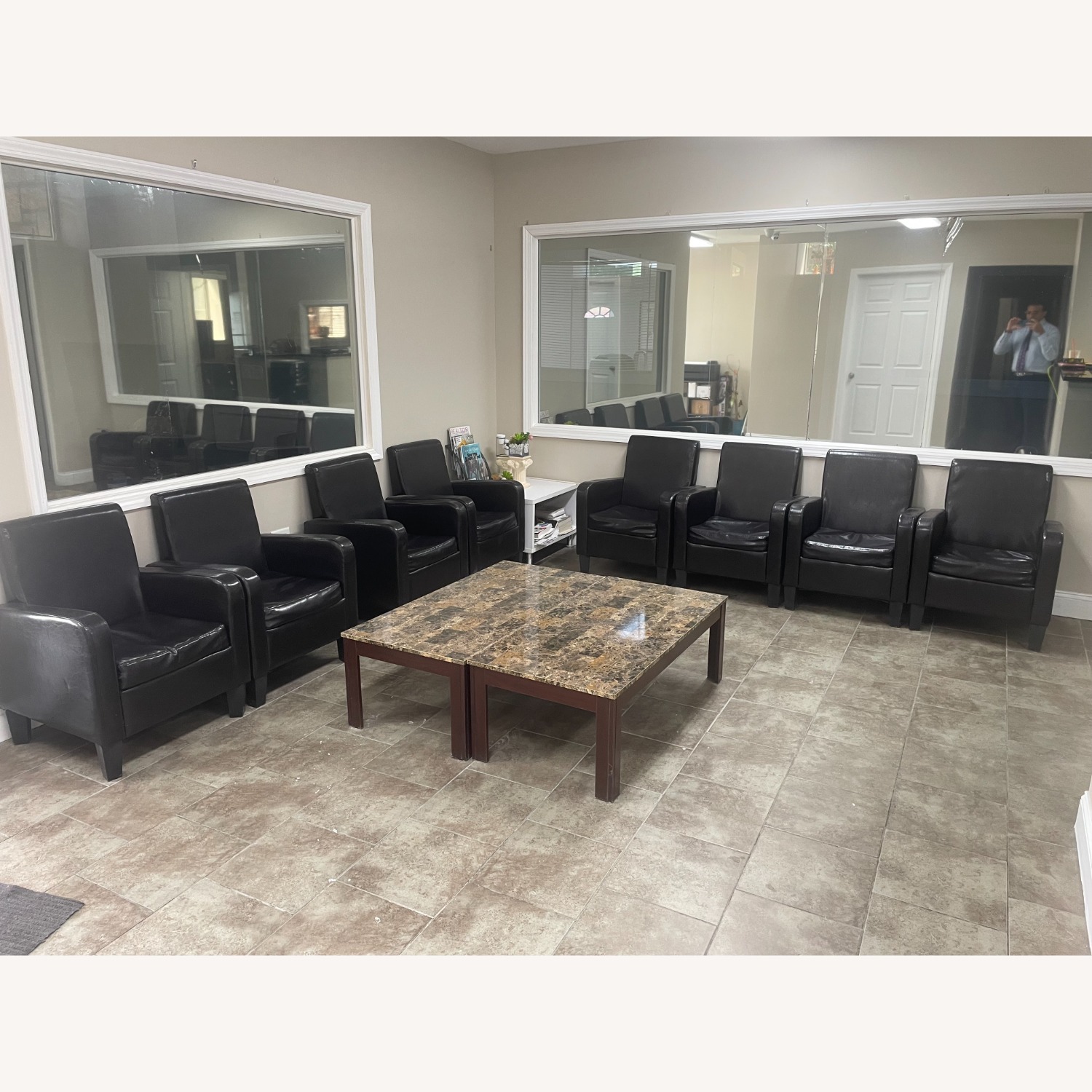 Black Leather Reception Sofa Chairs (Set of 8) - image-1