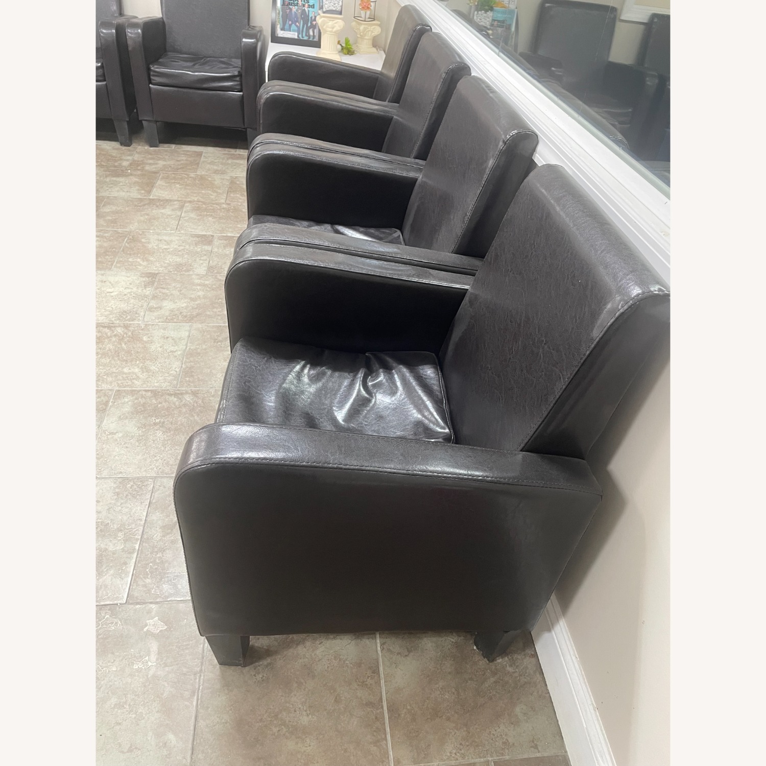 Black Leather Reception Sofa Chairs (Set of 8) - image-4