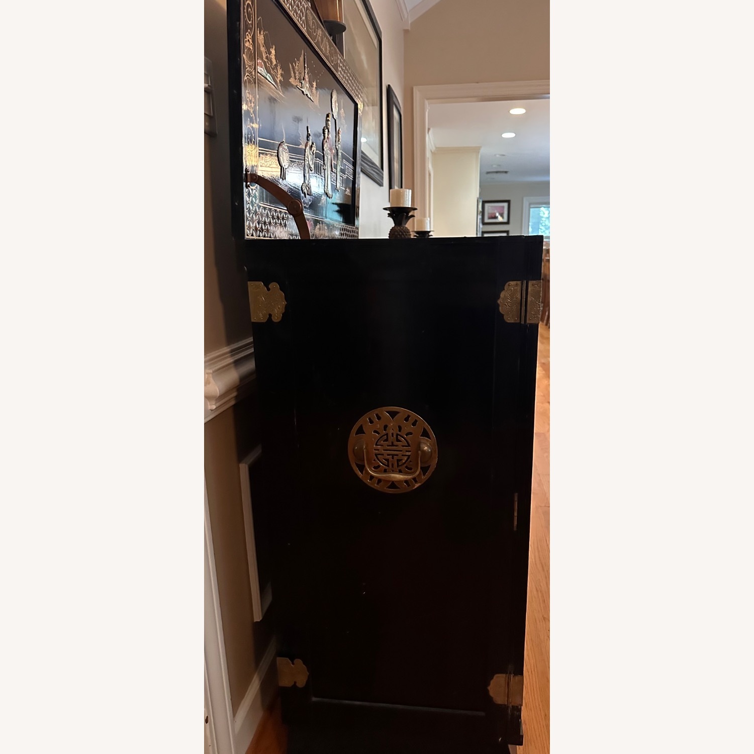 Black Lacquer Mother of Pearl Oriental Bar Cabinet - image-3