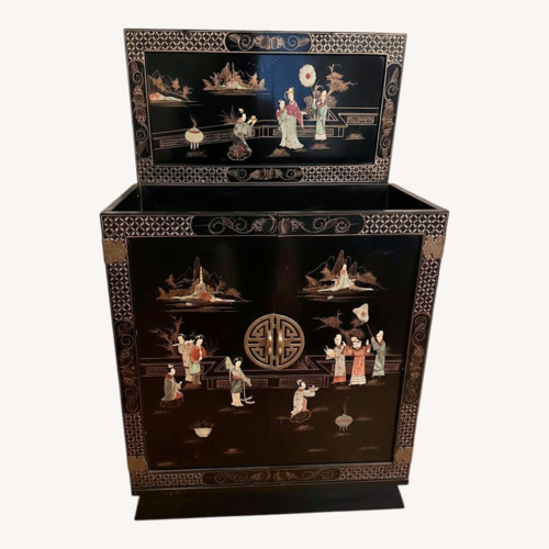 Used Black Lacquer Mother of Pearl Oriental Bar Cabinet for sale on AptDeco