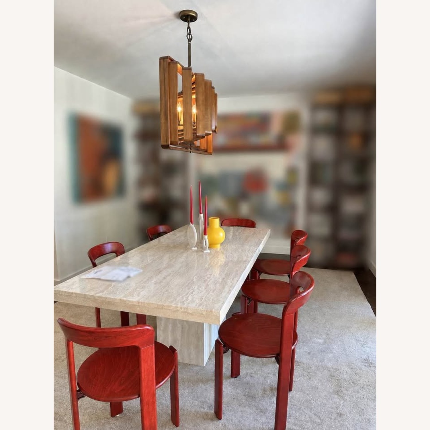 Italian 1980s Rectangular Travertine Dining Table - image-1