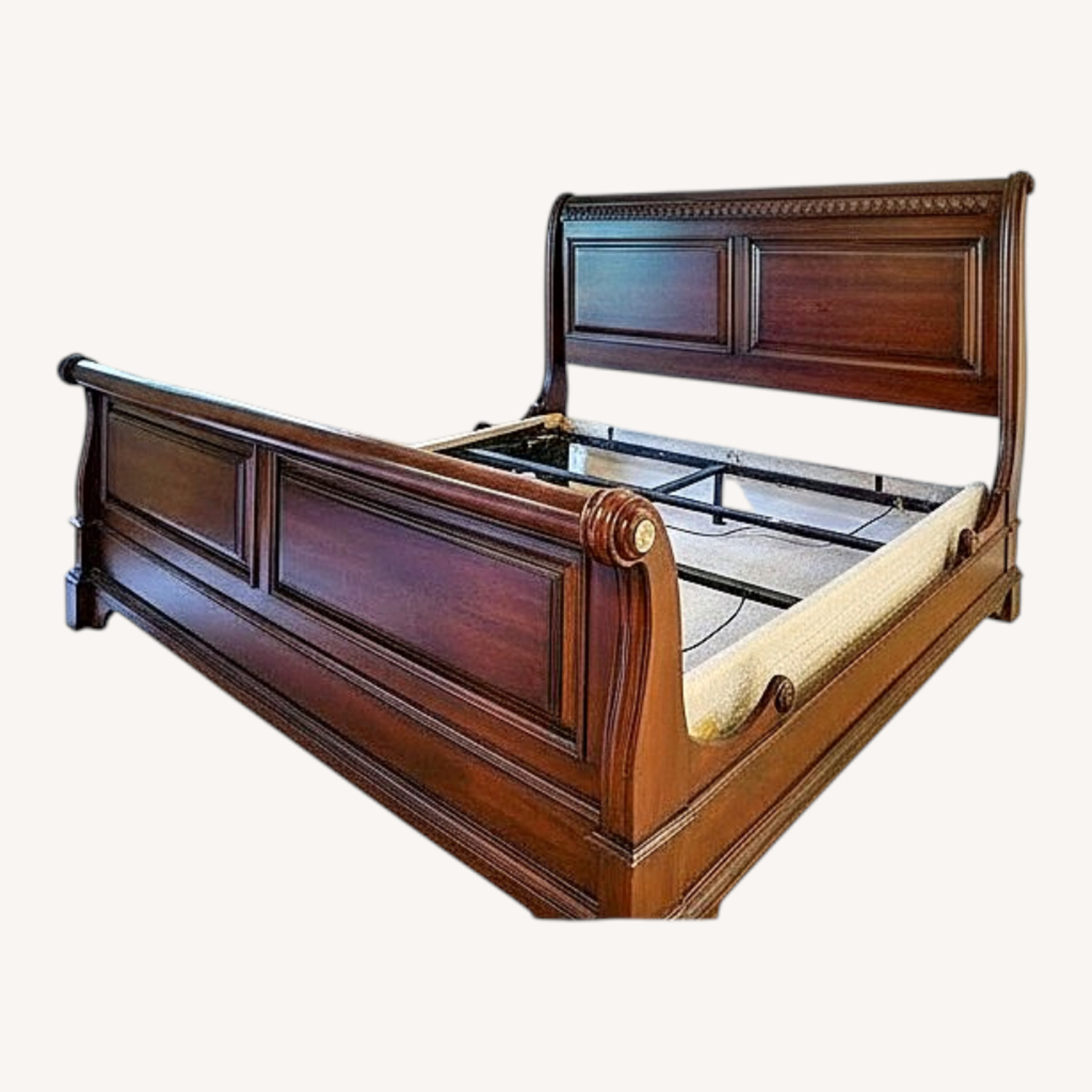 Dark Brown Wood King Bed - image-0