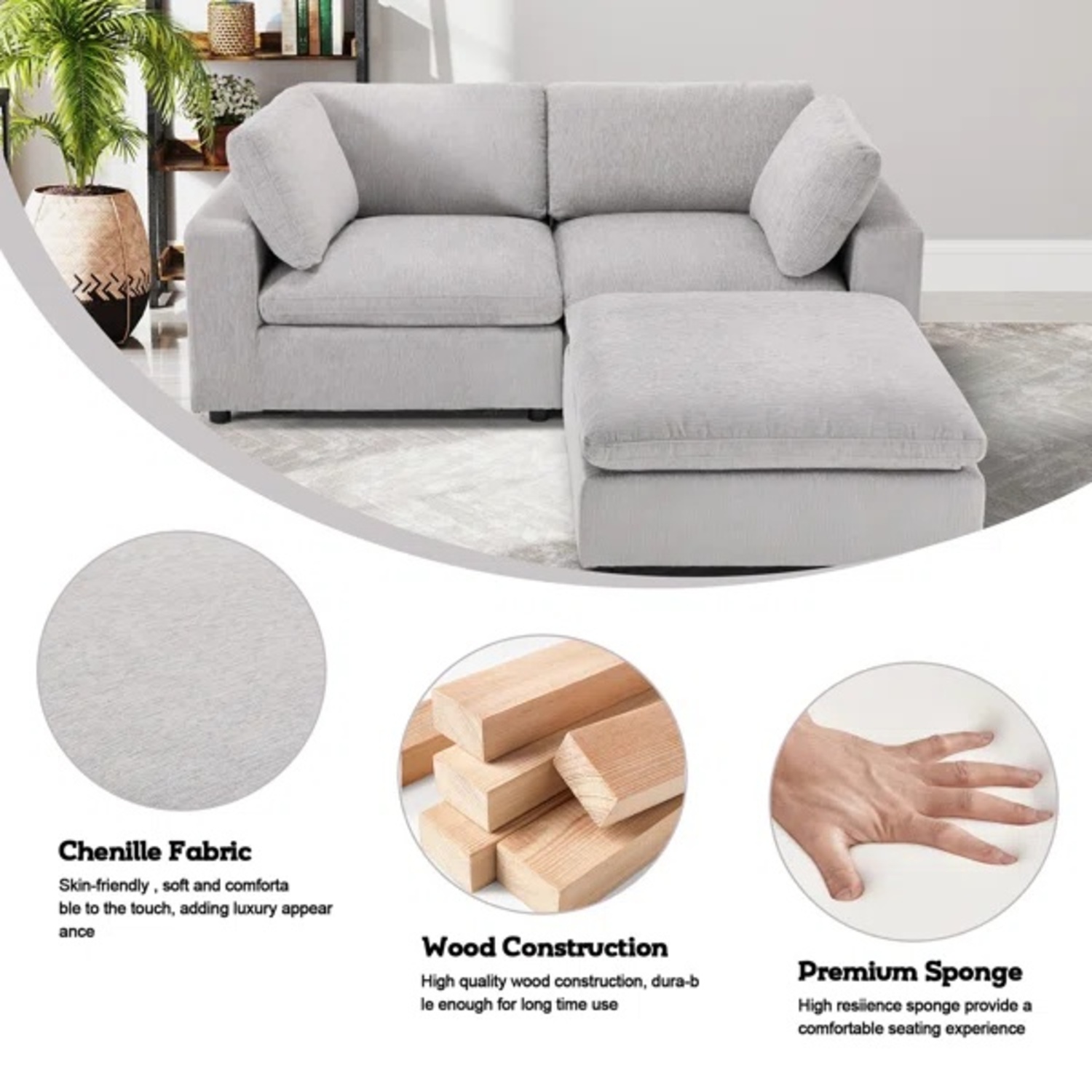 Odai 77.2'' Wide 3 - Piece Chenille Sectional Loveseat Sofa With Ottoman - image-4