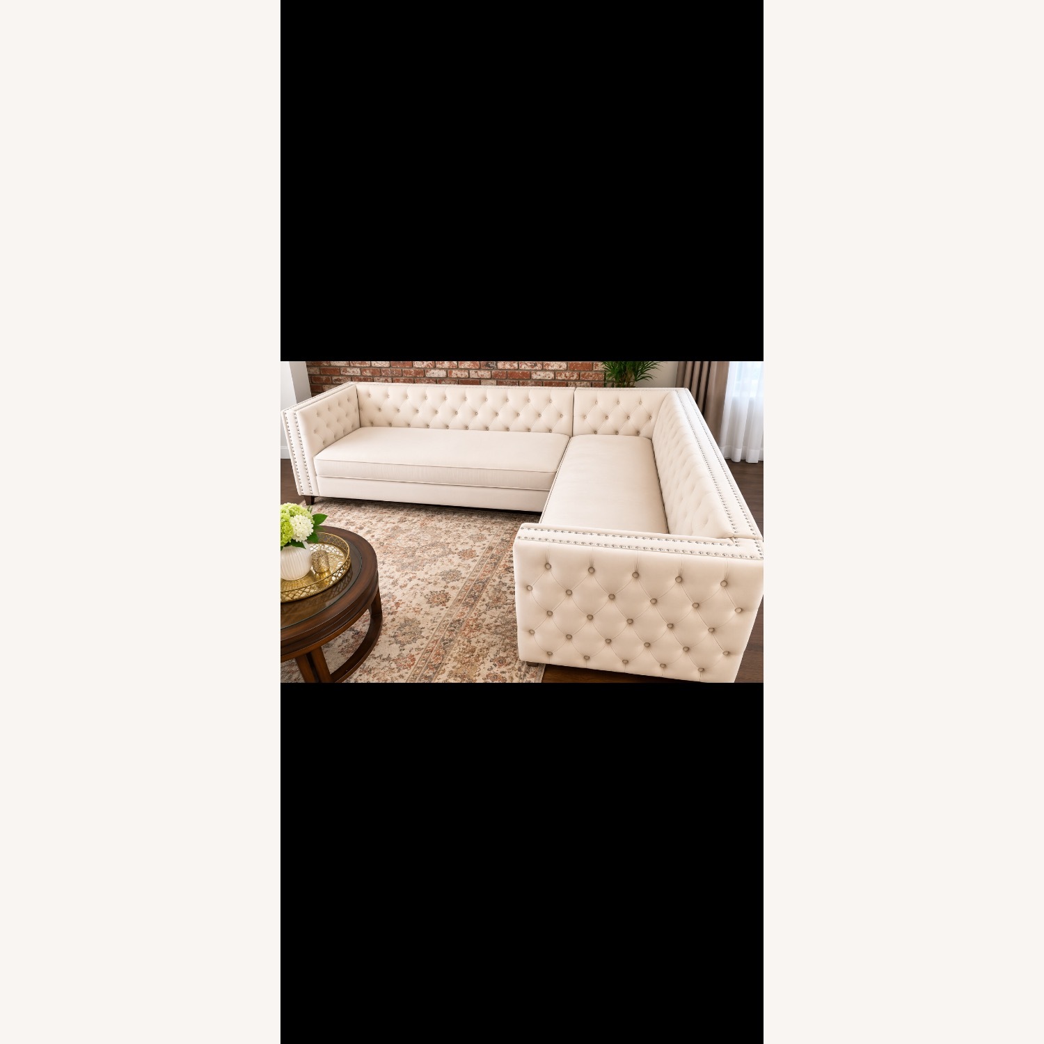 White Velvet Sectional L Shape Sofa - image-1