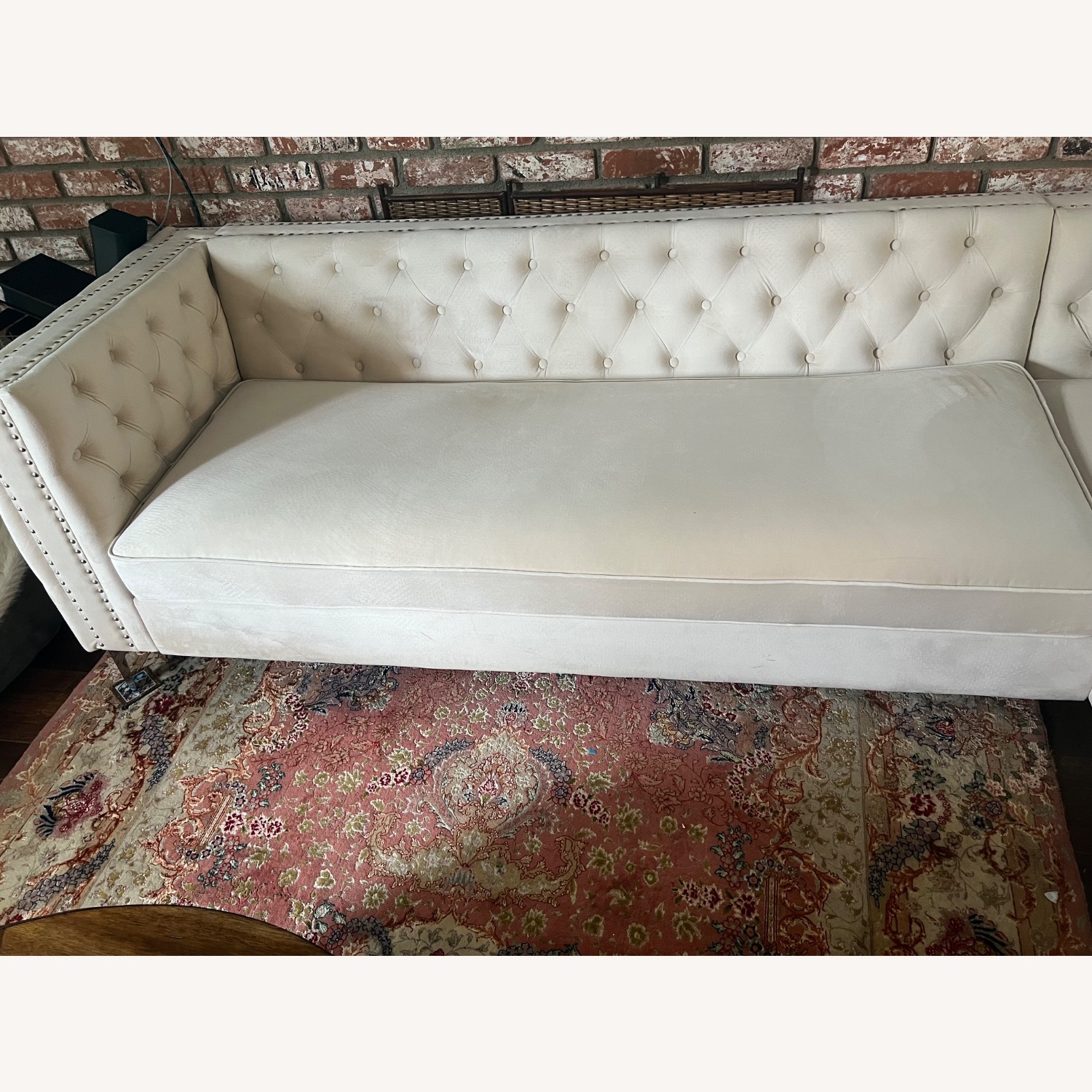 White Velvet Sectional L Shape Sofa - image-4