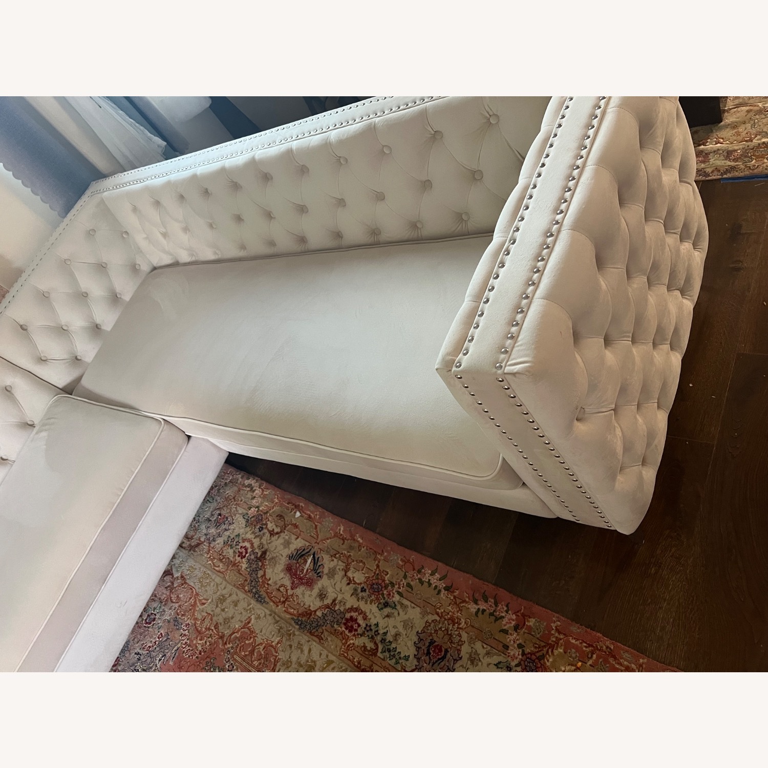 White Velvet Sectional L Shape Sofa - image-3