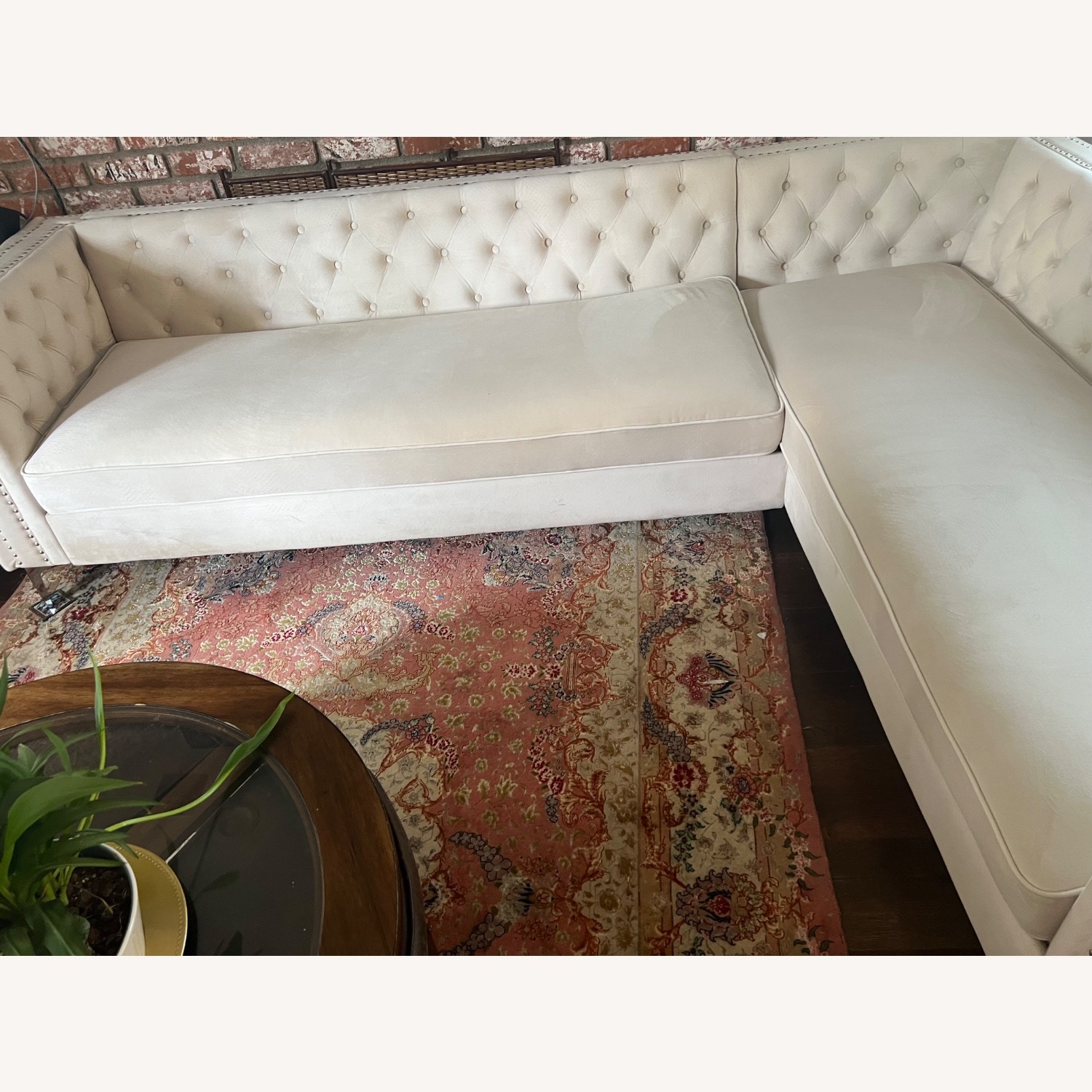 White Velvet Sectional L Shape Sofa - image-2