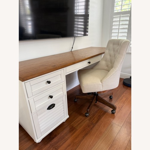 Used Pottery Barn Whitney Executive Natural Wood Desk for sale on AptDeco