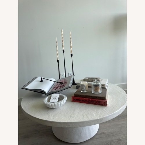 Used Crate & Barrel Willy Faux Travertine Resin 44" Coffee Table by Leanne Ford for sale on AptDeco