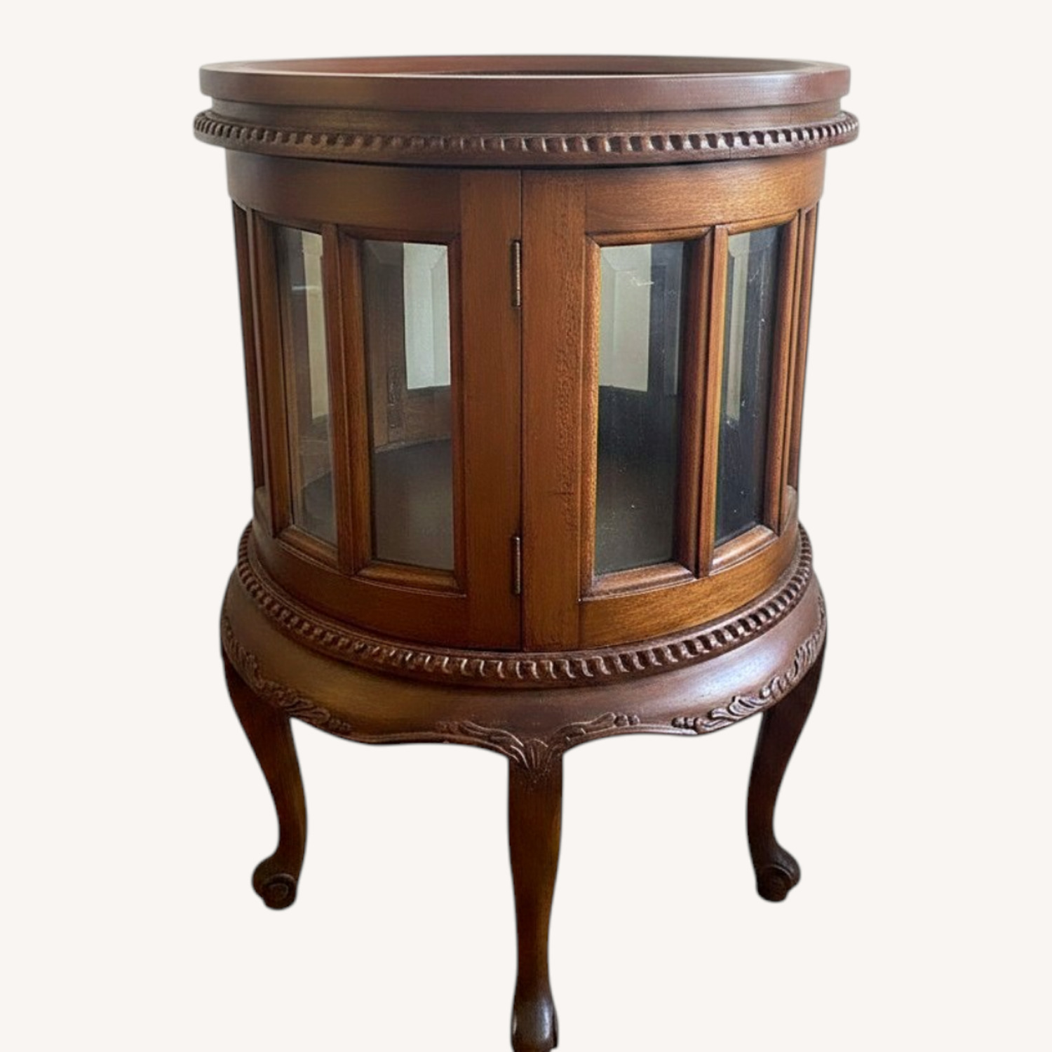 Antique Bowed Curved Glass Curio Cabinet - image-0