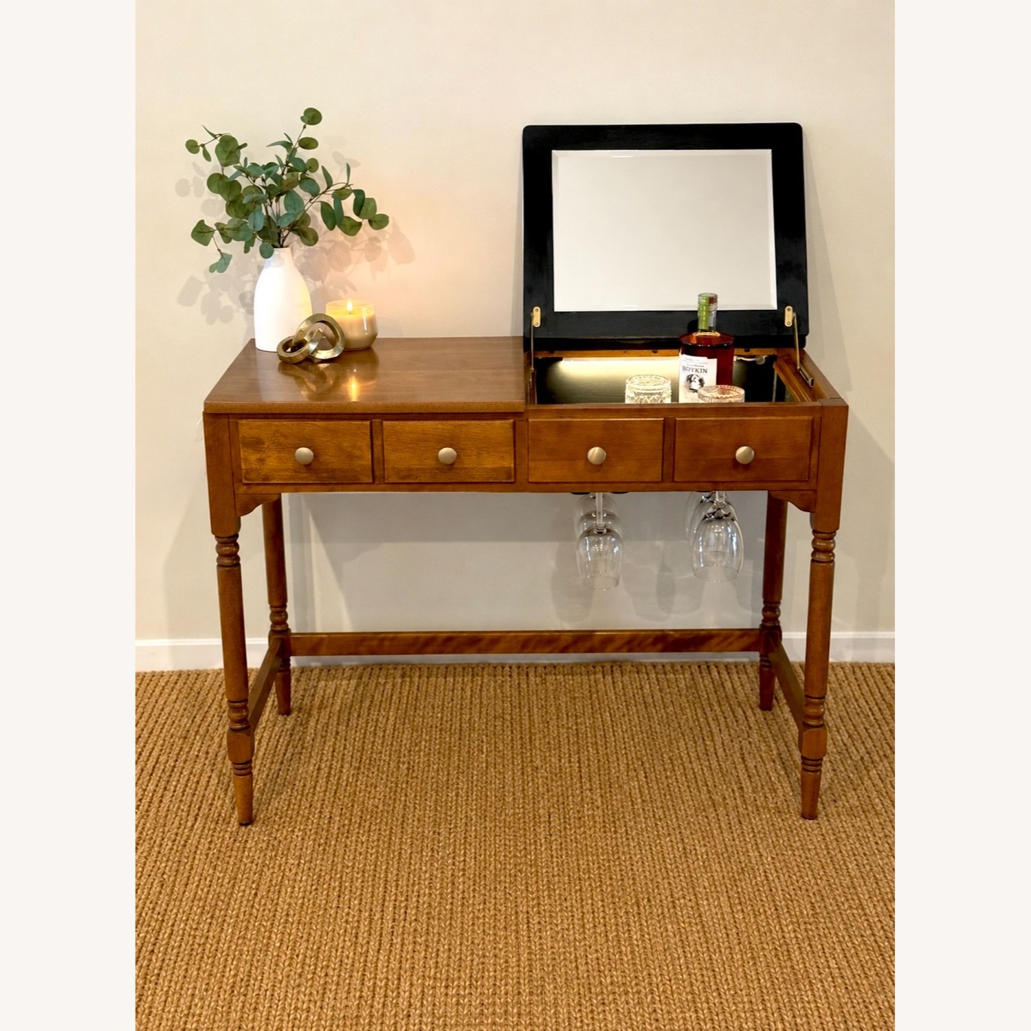 Solid Wood Ethan Allen Hidden Bar/Entry Console - image-1