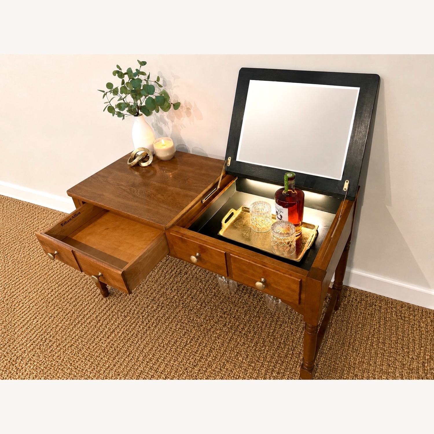 Solid Wood Ethan Allen Hidden Bar/Entry Console - image-3