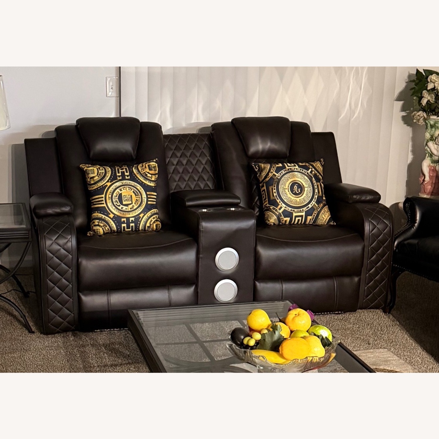 Leather Power Reclining Loveseat – Dark Brown - image-2