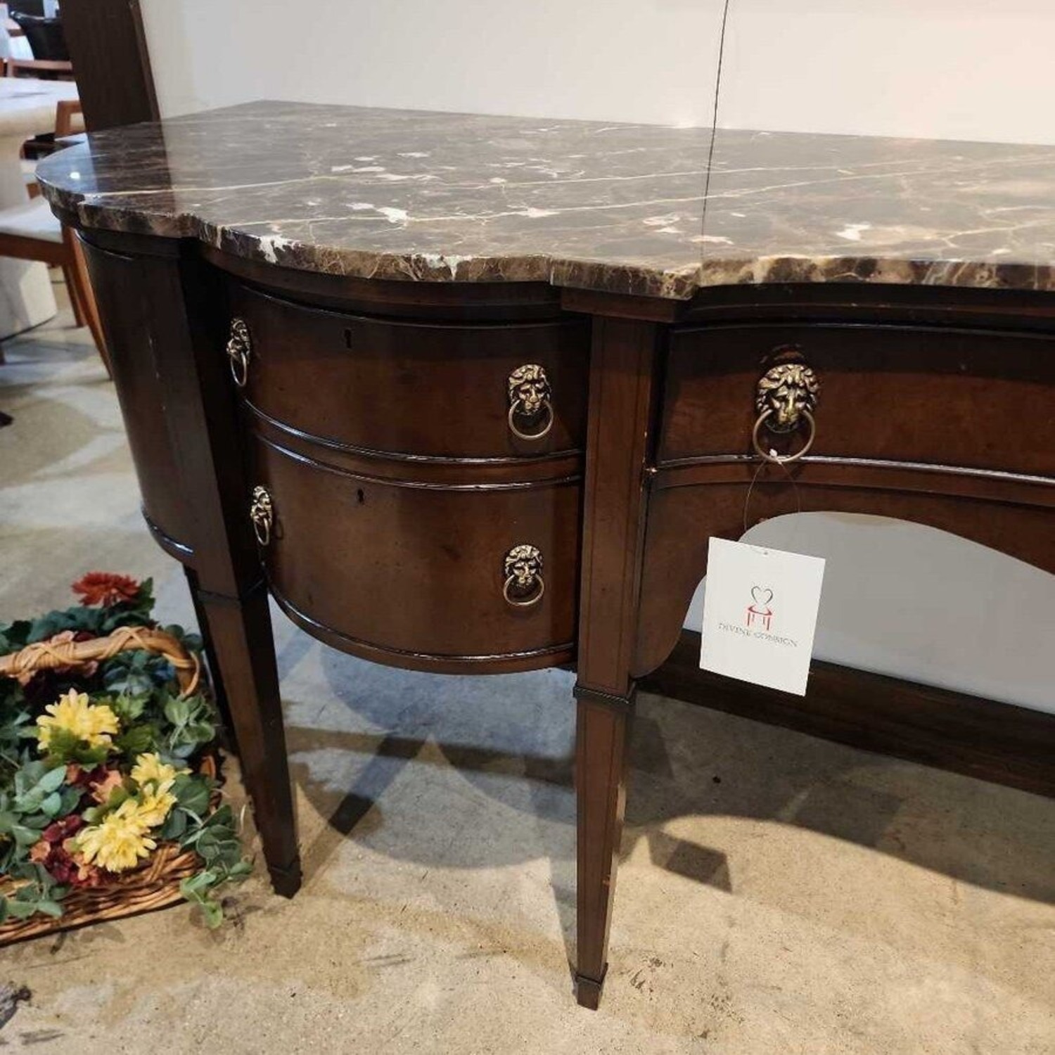 Traditional Marble Top Serpentine 5-Drawer Buffet - image-3