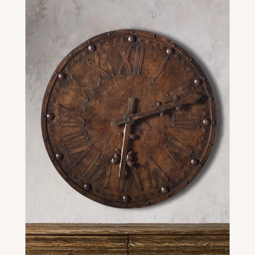 Used Arhaus Large Round Brown Hanging Wall Clock for sale on AptDeco