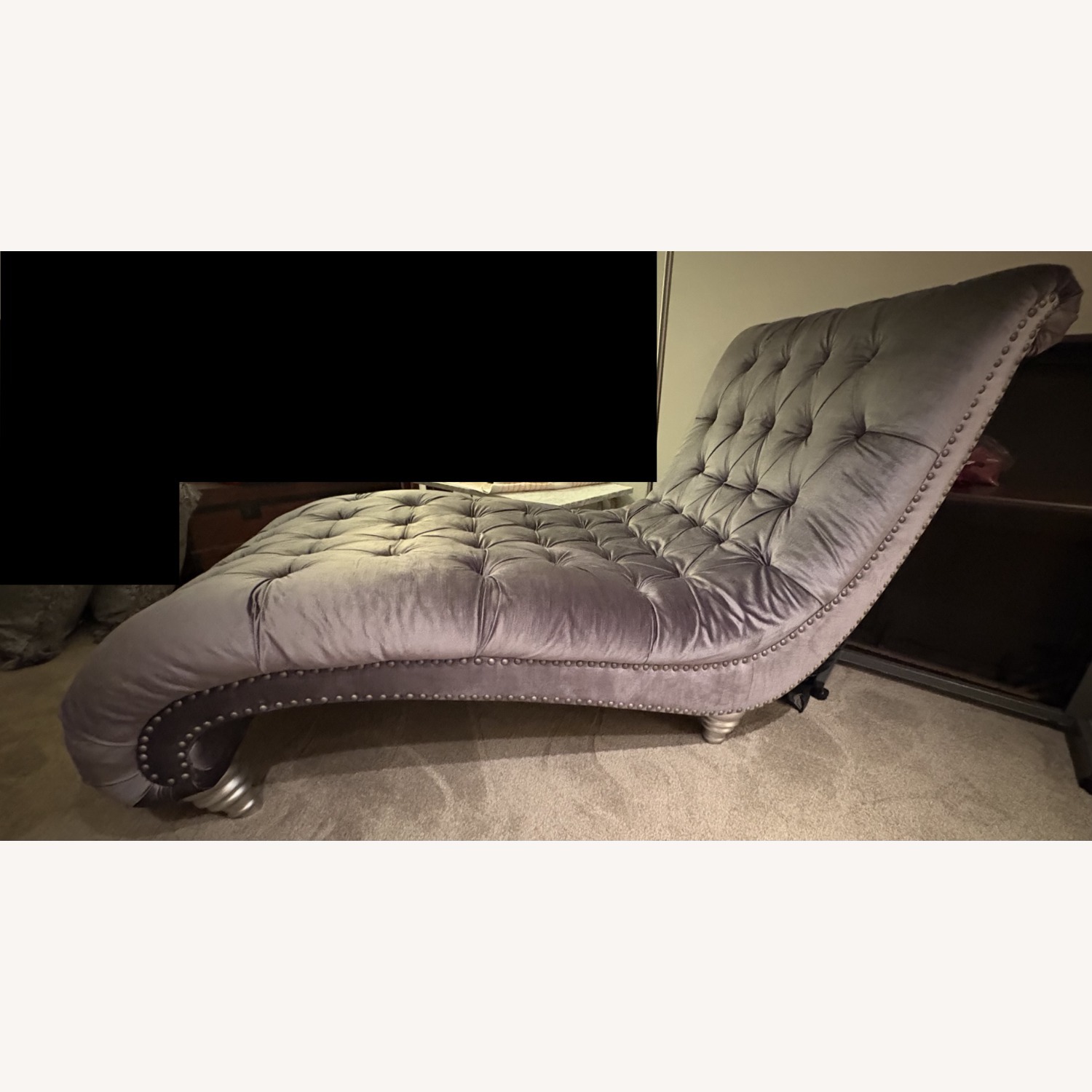 Vie Boutique Victorian Silver Velvet Chaise Lounge - image-3