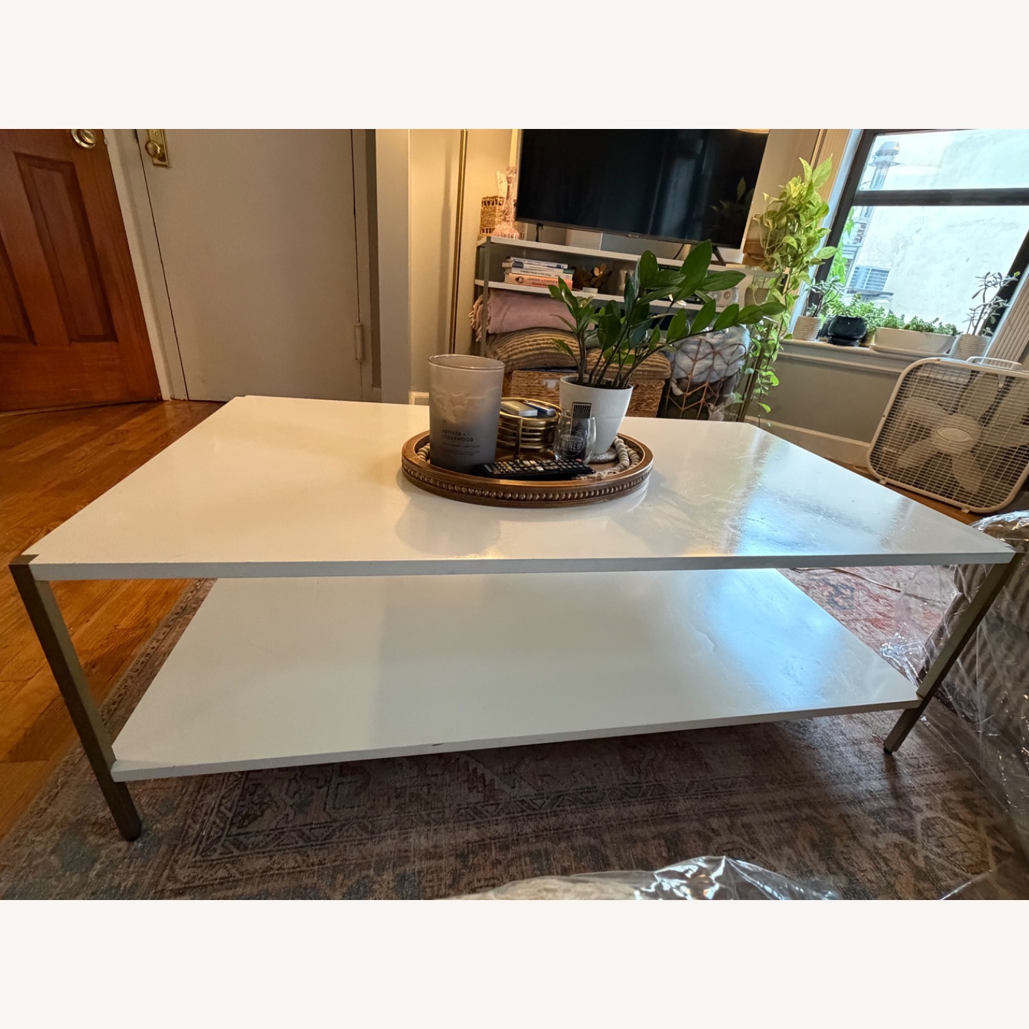 West Elm Zane White Lacquer Coffee Table - image-1