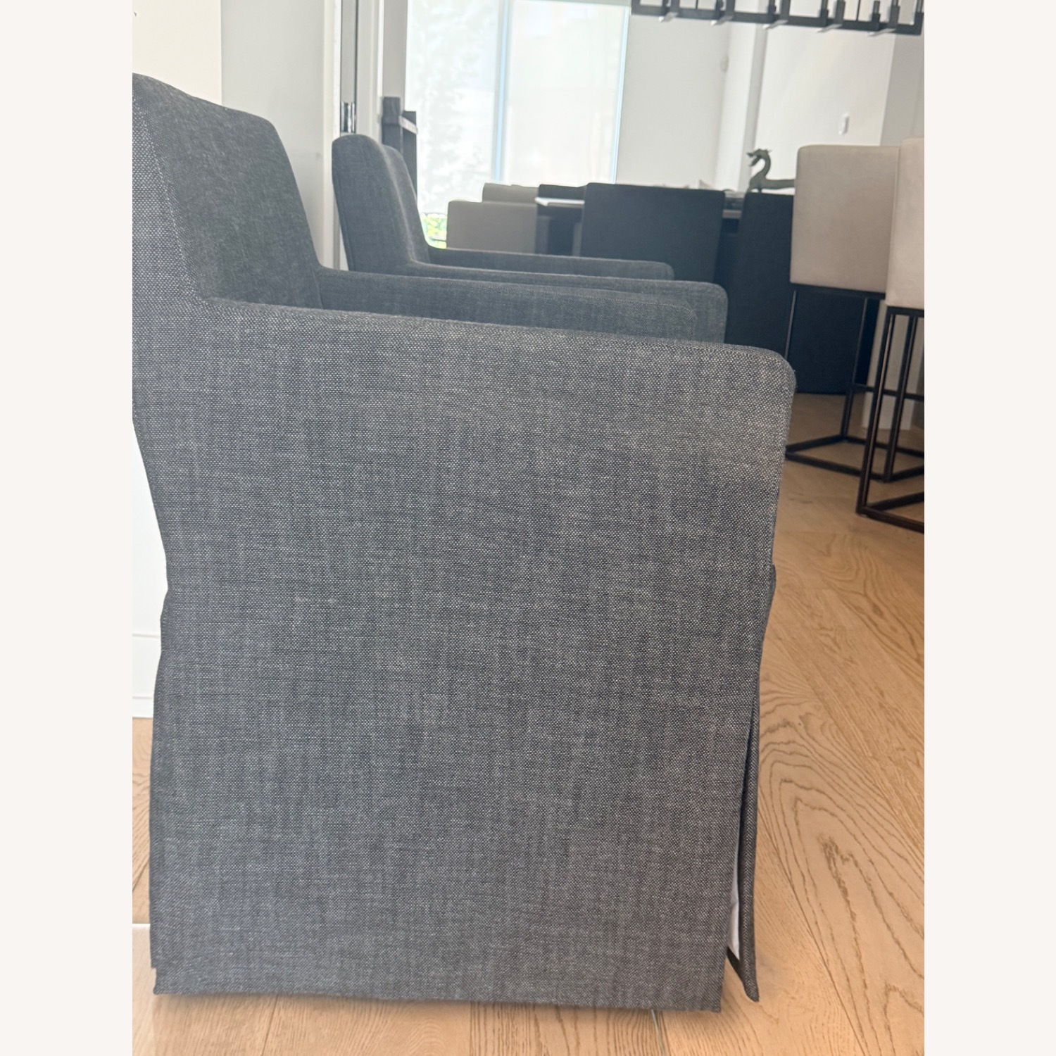 Pair of Restoration Hardware Ellison Track Arm Skirted Dining Chairs - image-5