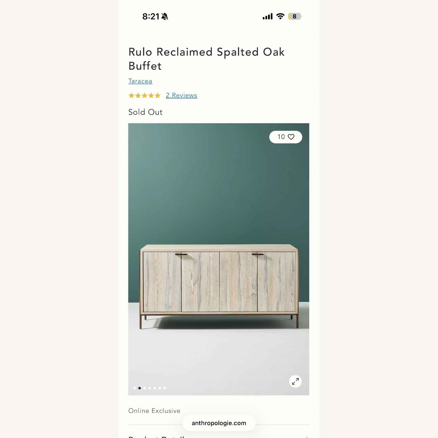 Anthropologie Rulo Reclaimed Spalted Oak Buffet - image-4