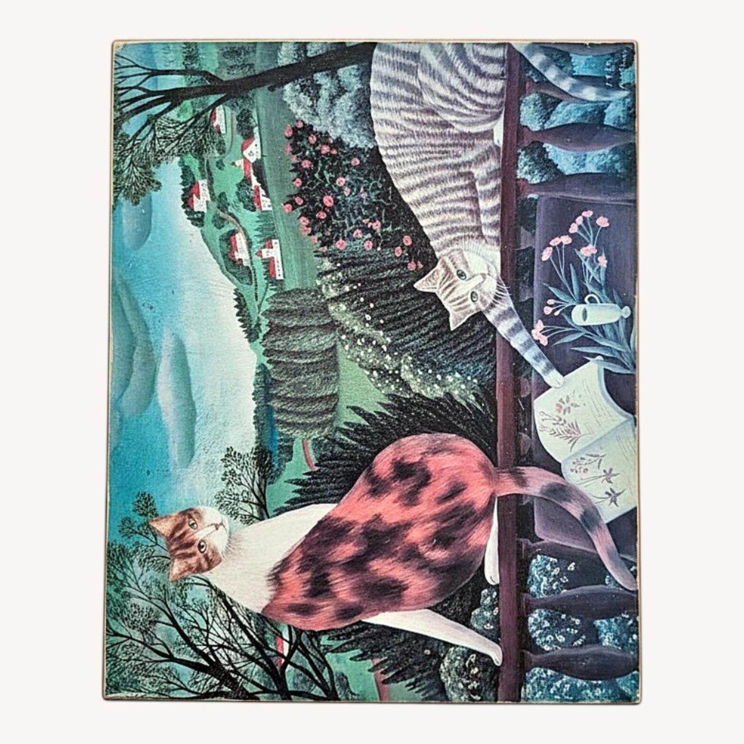 1980 Kim Michiko Folk Art Cat Music Box - image-0