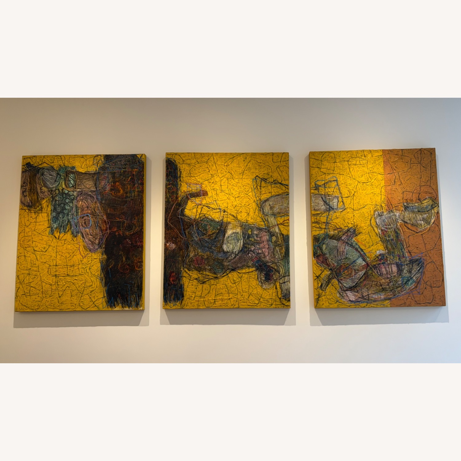 Yellow/Orange Textured Triptych Art - image-5