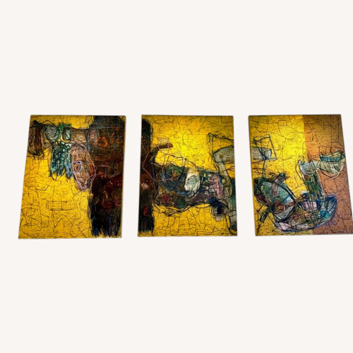 Used Yellow/Orange Textured Triptych Art for sale on AptDeco