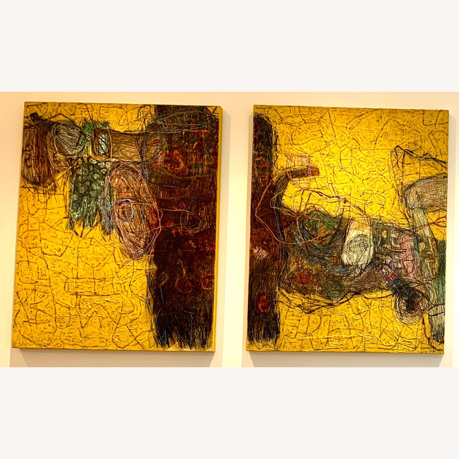 Yellow/Orange Textured Triptych Art - image-2