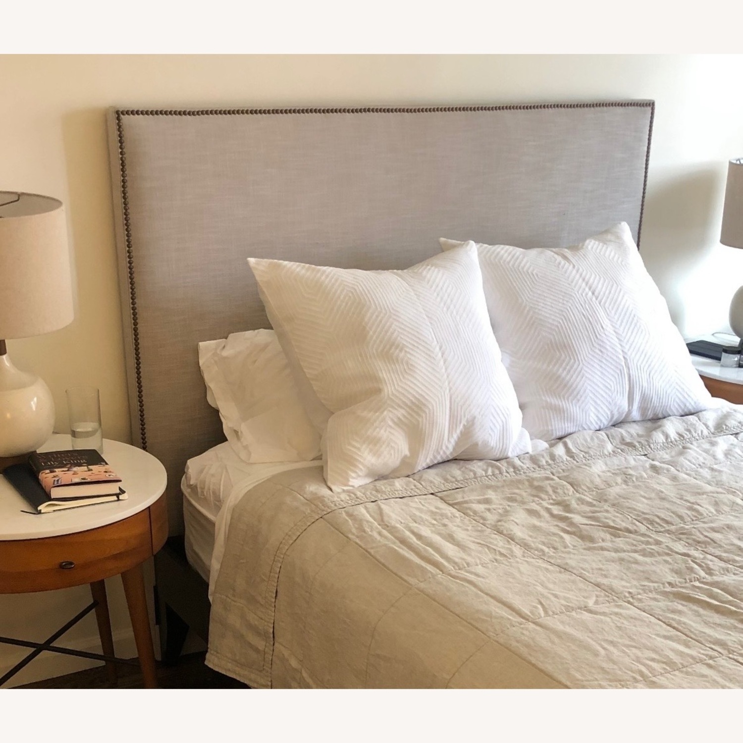West Elm Light Gray Fabric Headboard - image-3