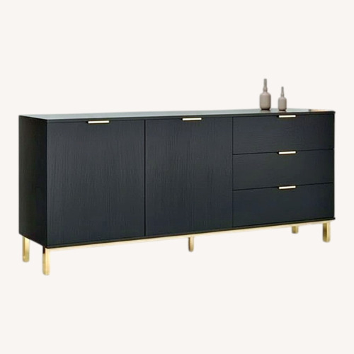 Used Black Media Stand with 2 Cabinets + 3 Drawers for sale on AptDeco