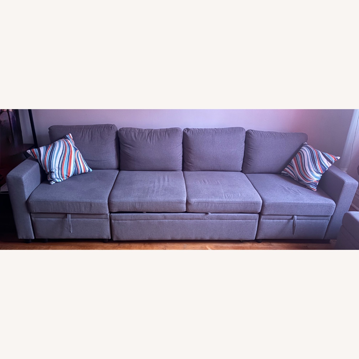 Sofa Couch + 2 Ottomans + 2 Decorative Pillows - image-1