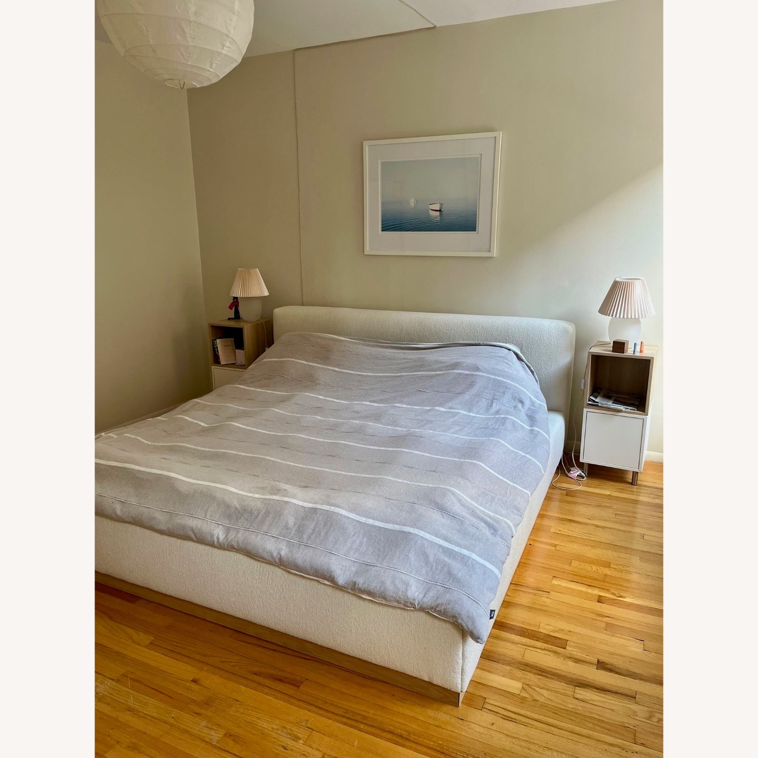 Crate & Barrel White Gather Upholstered King Bed - image-3