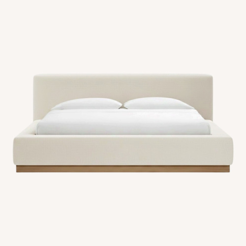 Used Crate & Barrel White Gather Upholstered King Bed for sale on AptDeco