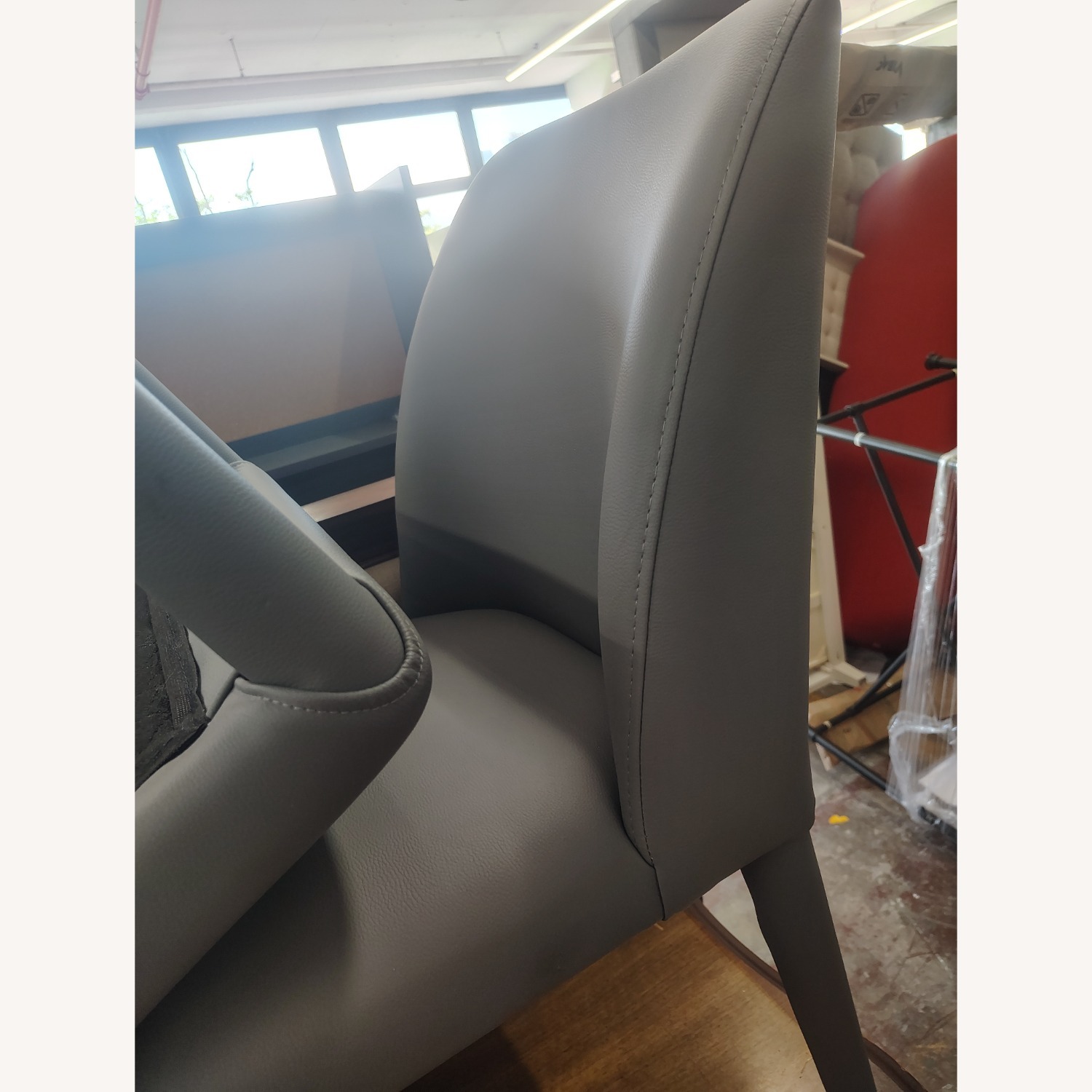Lazzoni Light Gray Leather Dining Chairs - image-9