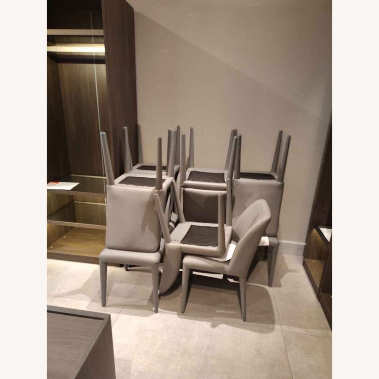 Lazzoni Light Gray Leather Dining Chairs - image-1