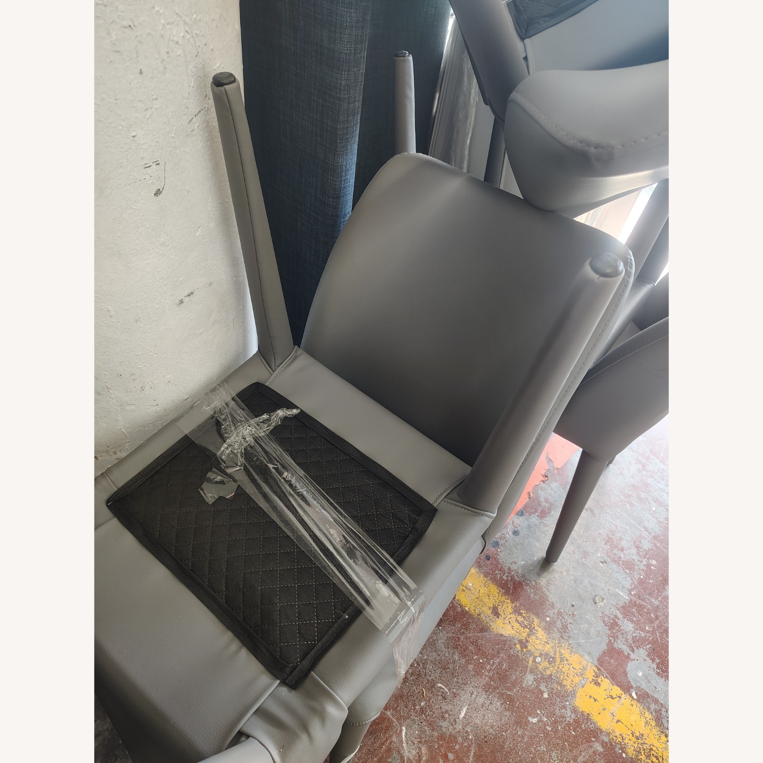 Lazzoni Light Gray Leather Dining Chairs - image-6