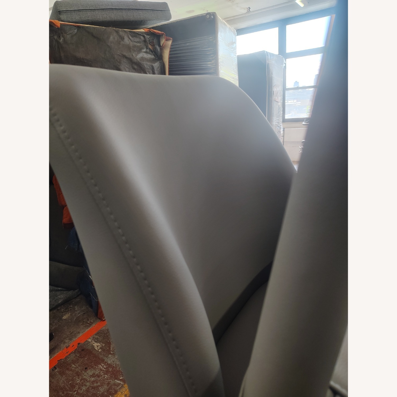 Lazzoni Light Gray Leather Dining Chairs - image-7