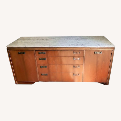 Used  Wood Dining Room Buffet W Travertine Top for sale on AptDeco