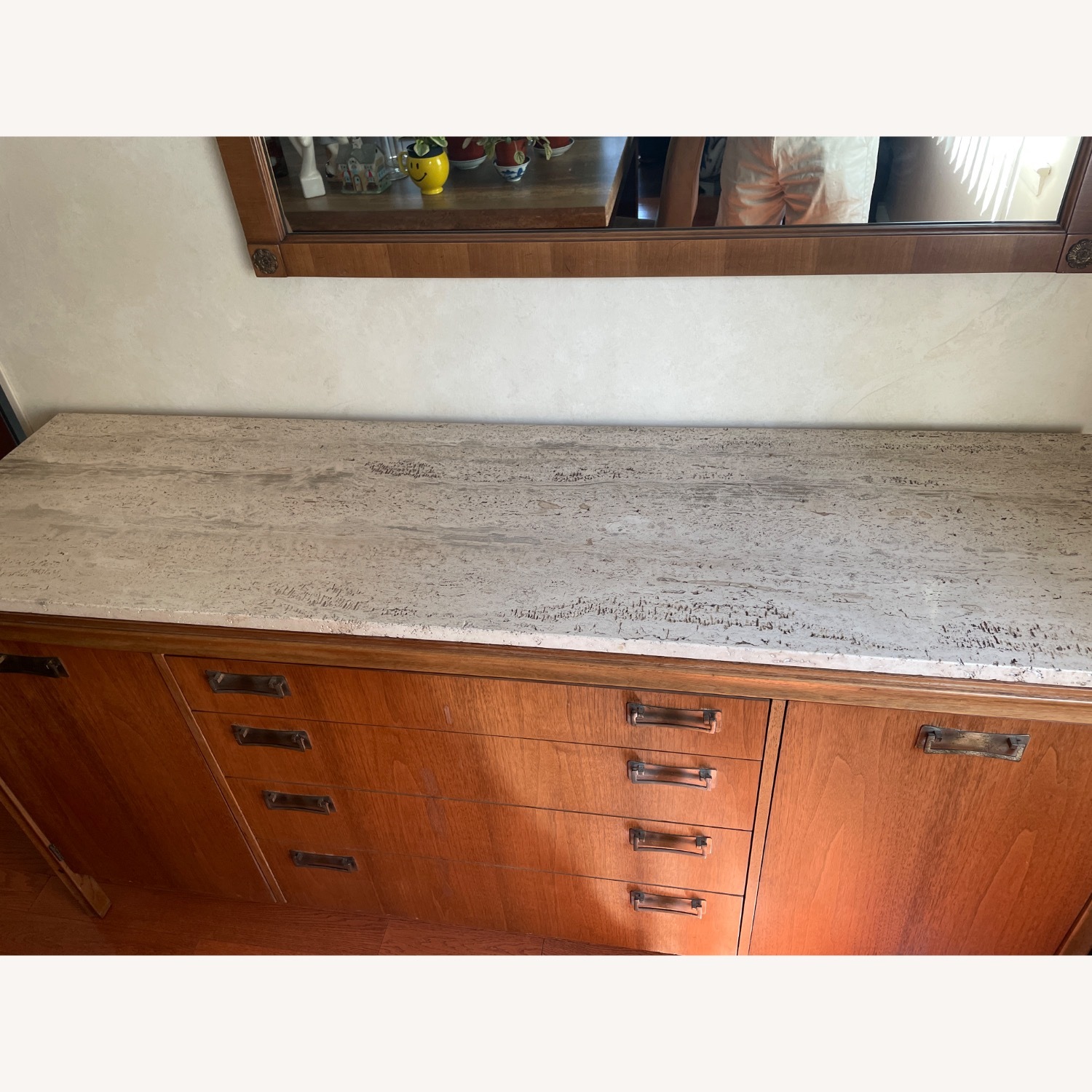  Wood Dining Room Buffet W Travertine Top - image-3