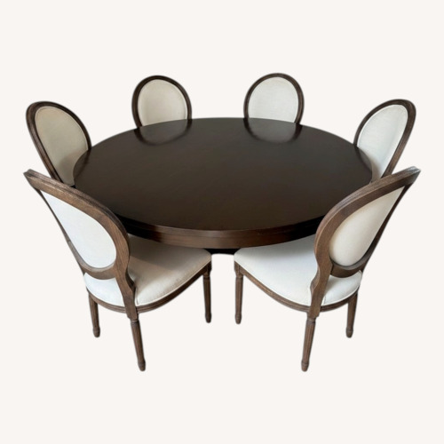 Used Round Mahogany Table With 6 Upholstered Chairs for sale on AptDeco