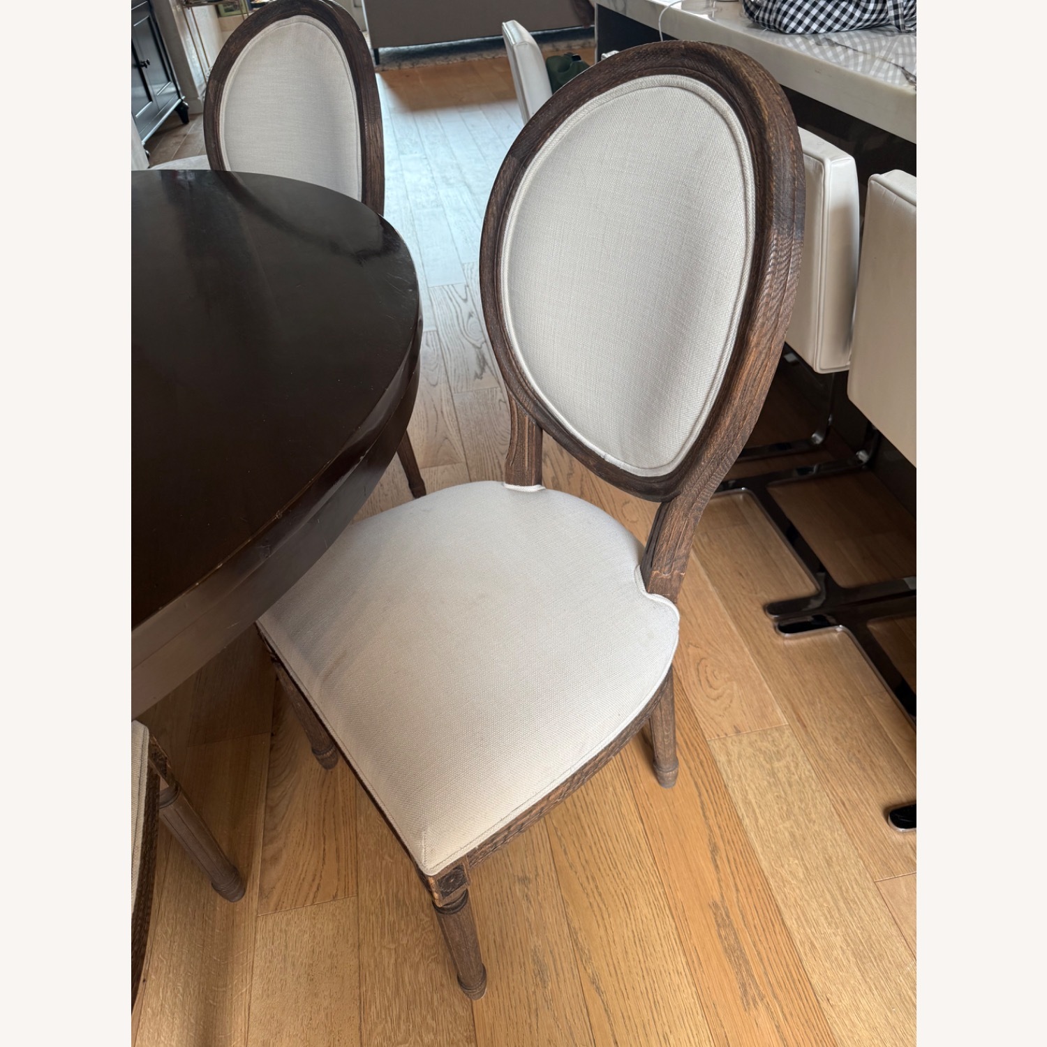 Round Mahogany Table With 6 Upholstered Chairs  - image-2