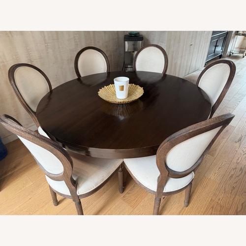 Used Round Mahogany Table With 6 Upholstered Chairs  for sale on AptDeco