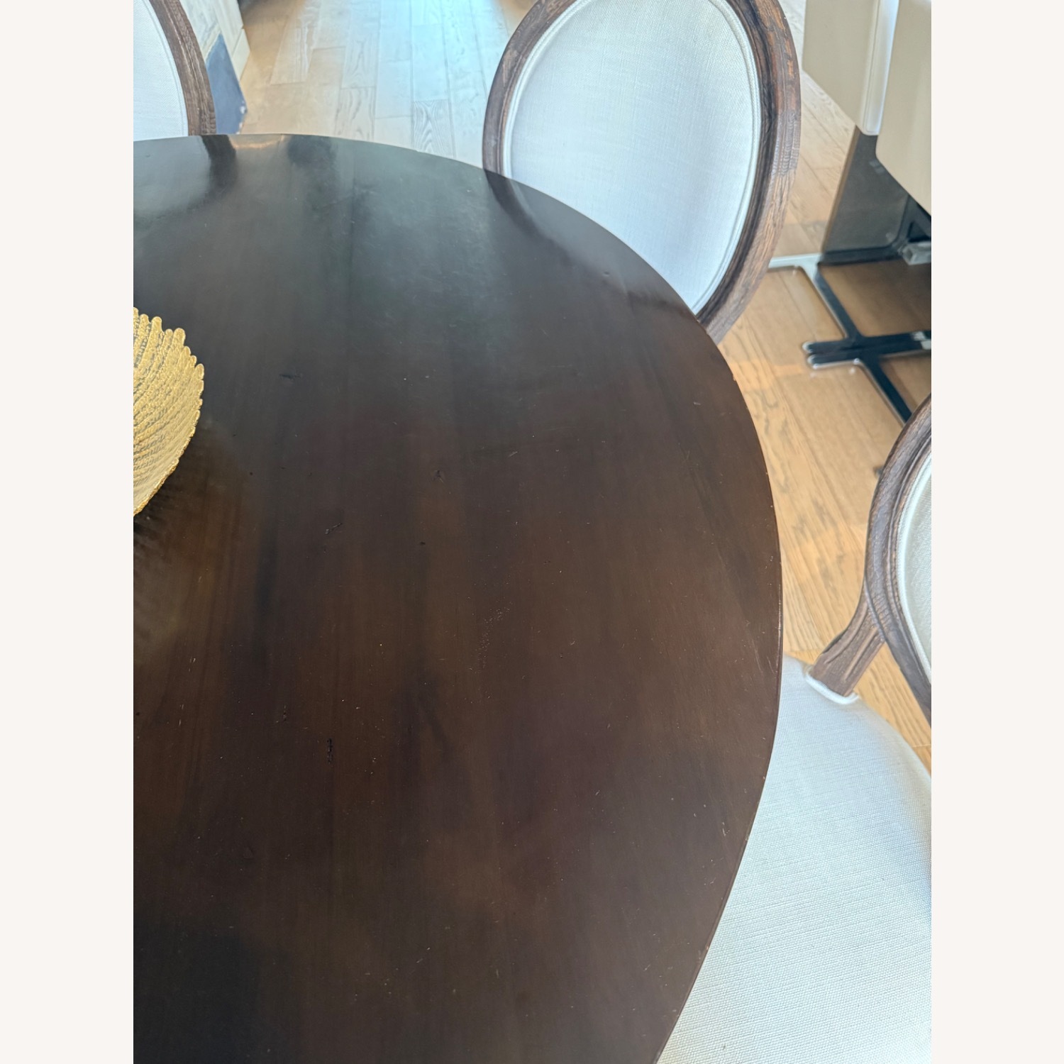 Round Mahogany Table With 6 Upholstered Chairs  - image-3
