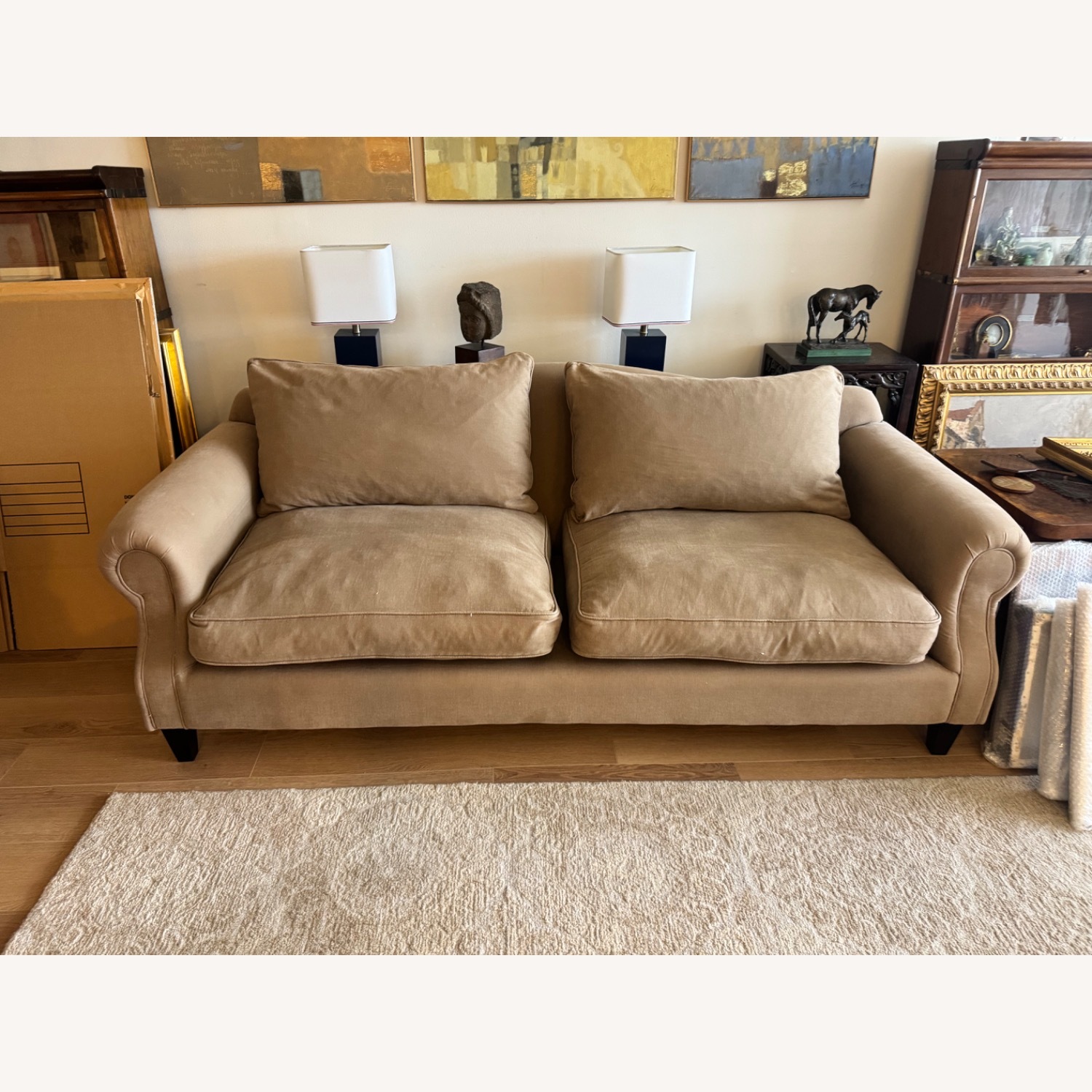 Light Brown Fabric Loveseat - image-3