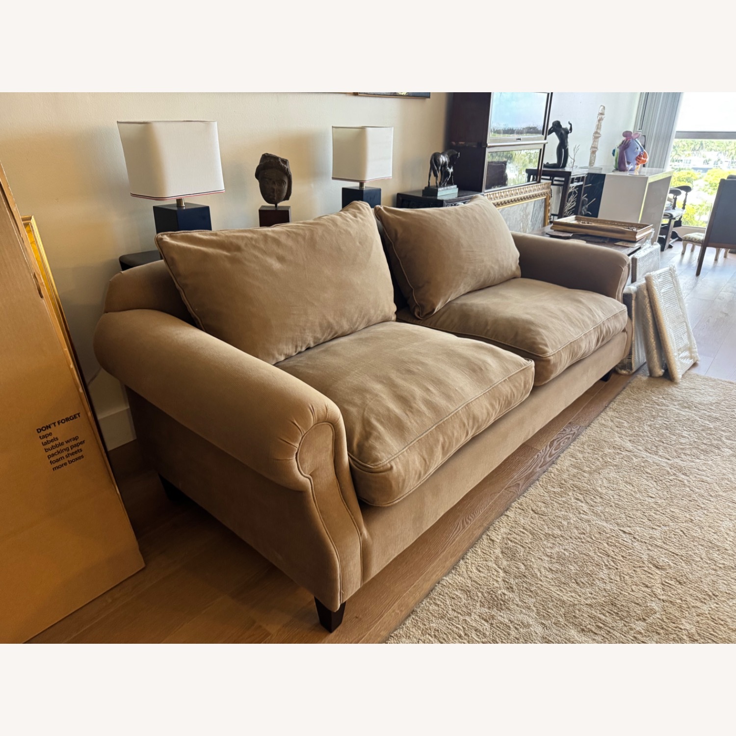 Light Brown Fabric Loveseat - image-2