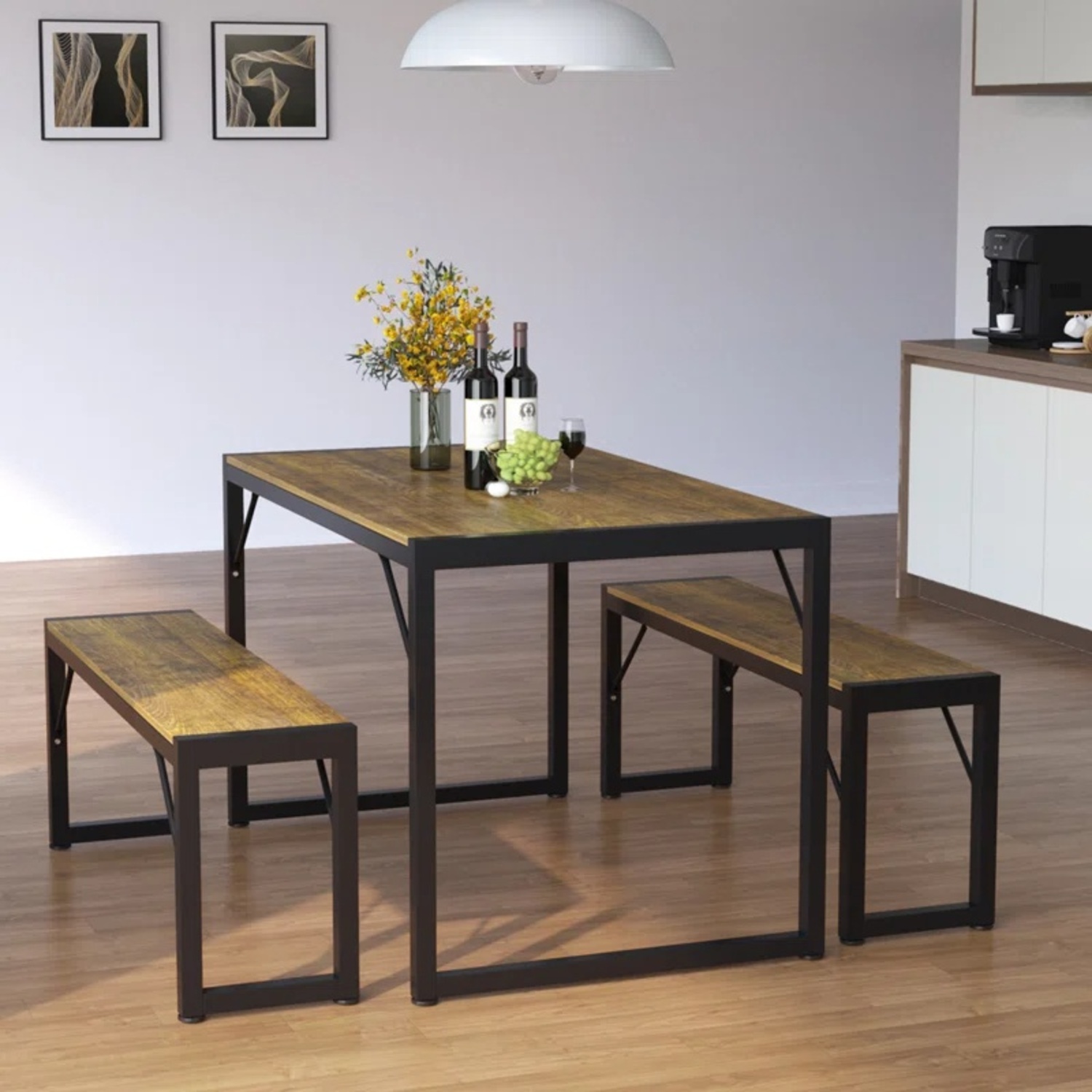Ebern Design Ezzah Rectangular Dining Set with Benches - image-4